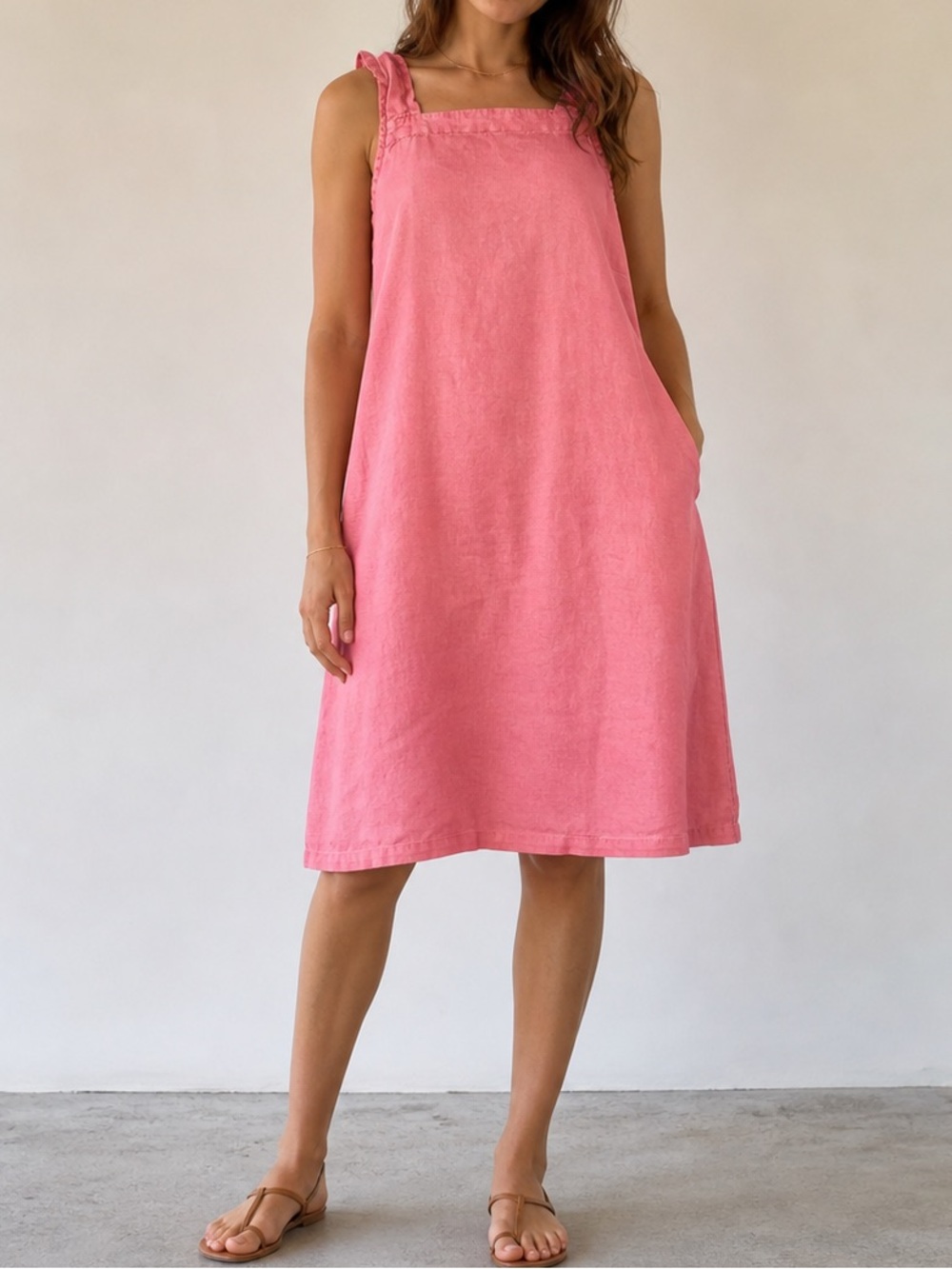 FLAX Women’s Linen Coral Salmon Pink Sleeveless A-Line Mini Dress Size P/ Small